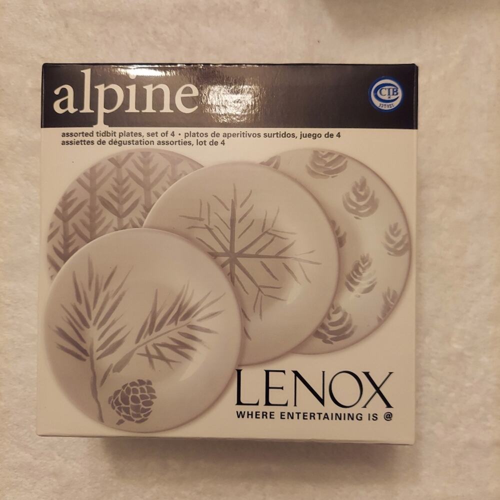 Lenox Alpine 4-Piece Tidbit Assorted Plate Set with Gray and White Designs